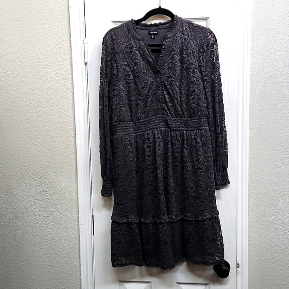 TORRID Gray Long-Sleeve Lace Mini Dress, Size 0/L/12 - Picture 4 of 11
